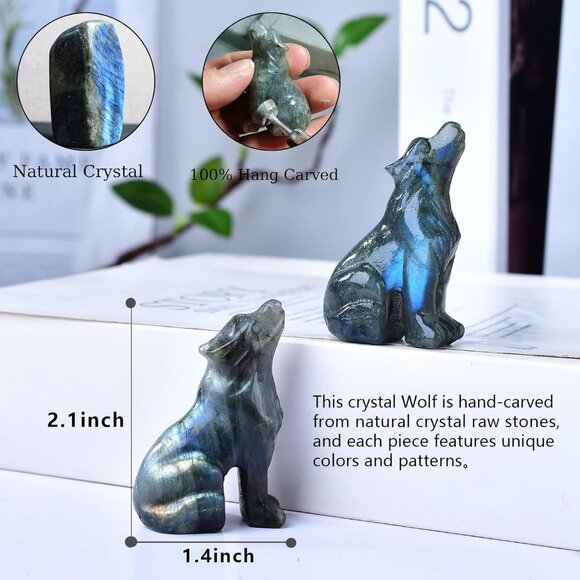 2.1 Inch Labradorite Obsidian Wolf Healing Crystal Stone Energy Gemstones Statue - Picture 3 of 6